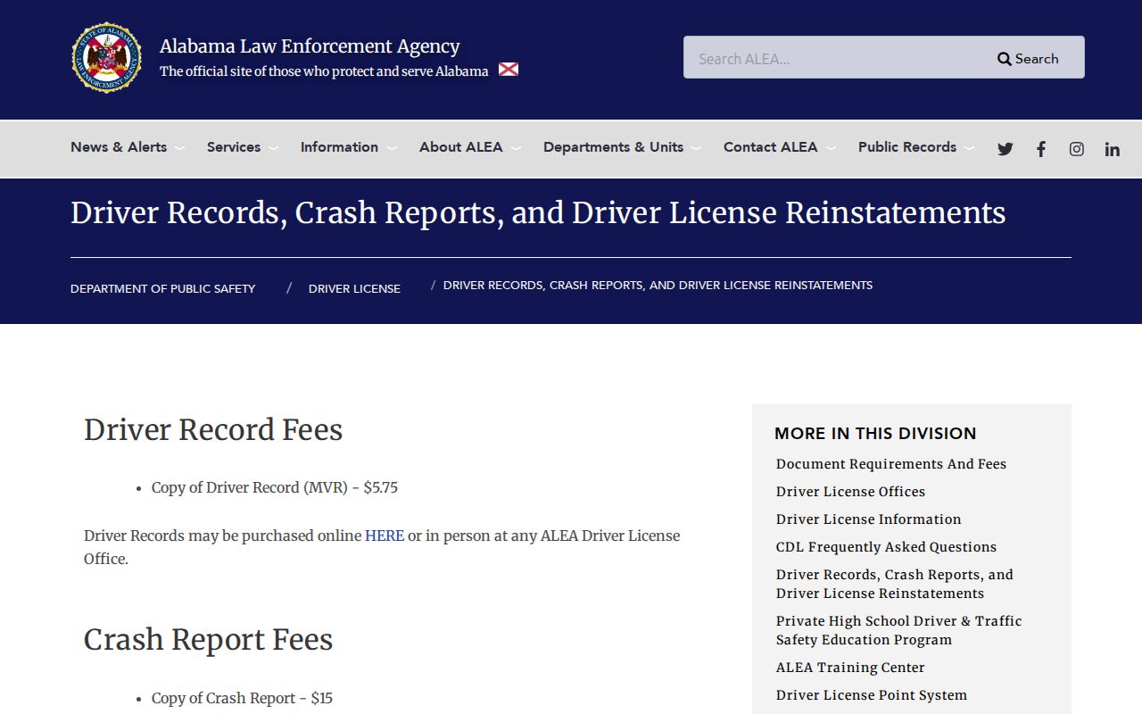 Alabama warrant system: separate ALEA license reinstatement information