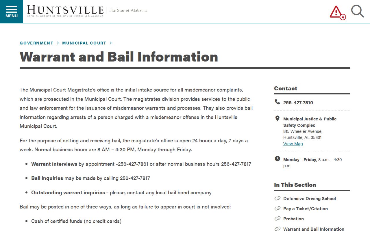 Alabama municipal warrant records: local court warrant and bail information